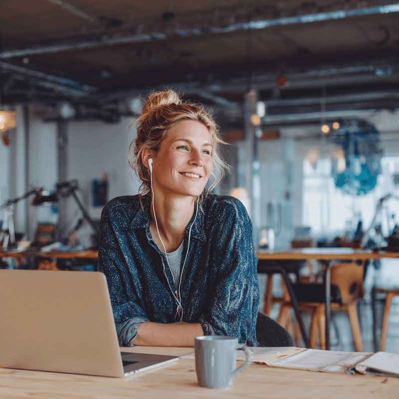 personne heureuse de travailler dans un coworking